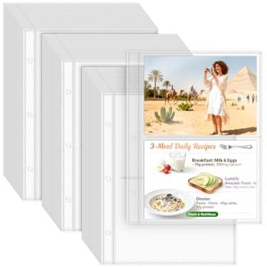 Imagem de Cmkura Pacote com 100 protetores de lençol para mini fichários de 21,5 x 24 cm, folhas de refil de página de livro de receitas, 2 bolsos, protetores de cartão de índice, capas transparentes para