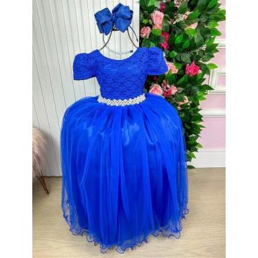 Imagem de Vestido Longo Daminha Azul Royal com Peito Rendado - Fabuloso Ateliê, 