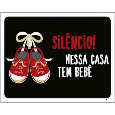 Imagem de Kit 3 Placas Silêncio Nessa Casa Bebê Vermelha 36X46