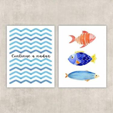 Imagem de Kit 2 Quadros Peixes 24x18cm - Decoração Quarto/Sala