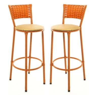 Imagem de KIT 2 Banquetas Alta Encapada Junco IMBUIA Area de Lazer Cozinha Balcã
