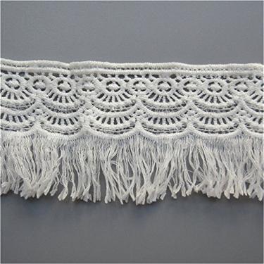 Imagem de Fita de acabamento de borda de renda com franja de algodão 2 jardas 7,6 cm de largura estilo vintage branco preto bordas acabamento tecido bordado costura artesanato vestido de noiva extensor roupas decoração (branco)