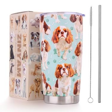 Imagem de ZINYAM Copo King Charles Cavalier Gifts de 590 ml - Copo isolado de aço inoxidável com tampa e canudo, presente para amantes de cães para mulheres e homens
