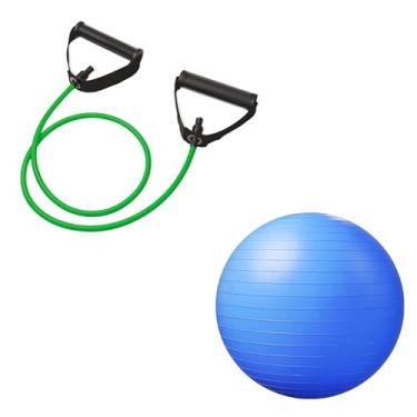 Imagem de JustGoFit Kit Pilates e Alongamento – Bola 55cm + Elástico Extensor Verde 10lbs – Para Reabilitação e Mobilidade (Azul, 65cm)