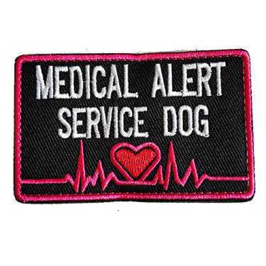 Imagem de Remendo para cães de serviço de alerta médico, remendos bordados com batimento cardíaco vermelho para coletes/arneses de cachorro, emblema, prendedor de gancho e laço
