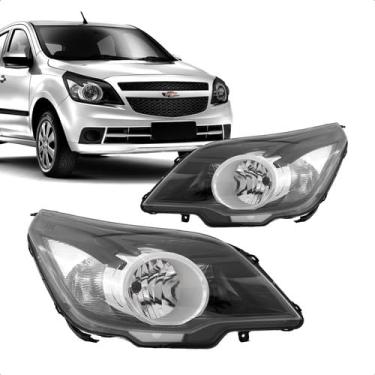 Imagem de Farol dianteiro LE Agile 2009 a 2014 Montana 2011 a 2021 cromado com anel prata reposição automotiva substitui peça original iluminação frontal e sinalização
