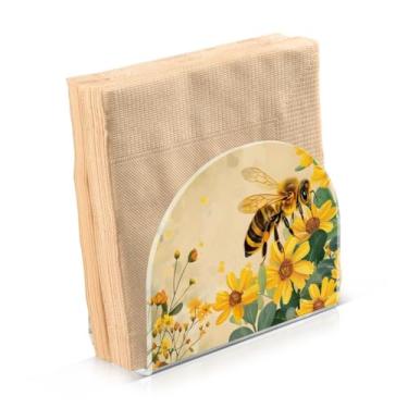 Imagem de ALAZA Suporte de guardanapo acrílico mel abelha girassol dispensador de papel de seda porta-guardanapos para mesas de papel restaurante guardanapo em pé mesa de jantar banheiro cozinha