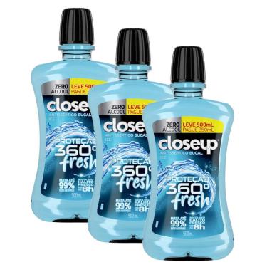 Imagem de Kit 3 Enxaguante Bucal Closeup Ice Proteção 360° Fresh Zero Álcool Leve 500ml Pague 350ml