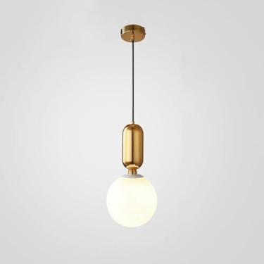 Imagem de KSSTEVNBD Lustre moderno estilo escandinavo lustre de cabeceira com sombra esférica de vidro moderno simples criativo lustre sala de jantar cozinha ilha bar luminária decorativa lustre (Gol