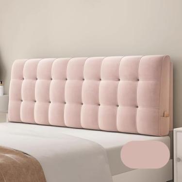 Imagem de Almofada De Cabeceira, Capa Protetora à Prova De Poeira De Veludo Holandês, Capa De Envoltório De Cabeceira Com Bolsos, Almofada De Leitura Para Cama, Light Pink, 160 * 60 * 10cm(Straps)