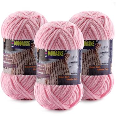 Imagem de Fio de cobertor de bebê para crochê - fio de chenille macio de veludo fofo para tricô amigurumi fazer cachecóis, boneca - 100 g/3,5 oz 130 jardas de fios de pelúcia de espessura (3, rosa)