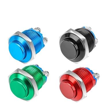 Imagem de Interruptor de PC momentâneo de 5/20 peças de 16 mm de tampa alta à prova d'água interruptores de botão de pressão de metal solda de energia do carro com terminais de parafuso (auto reinicialização