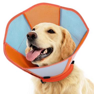 Imagem de SUNFURA Cones para cães grandes, cone macio para parar de lamber após a cirurgia, coleira eletrônica ajustável para cicatrização de feridas, laranja azul GG