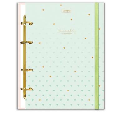 Imagem de Caderno Colegial Criativo Cadersil Argolado com Elástico Estampa Sweetly – 80 Folhas – Capa Dura Com Fichário Interno – Ideal para Escola ou Organização Pessoal.