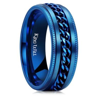 Imagem de Anel King Will Intertwine Spinner Azul em Aço Inoxidável 8 mm