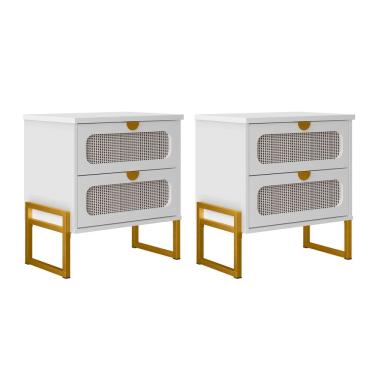 Imagem de Kit 2 Mesas de Cabeceira Luxo Titanium com Fino Acabamento 45cm - Branco / Dourado