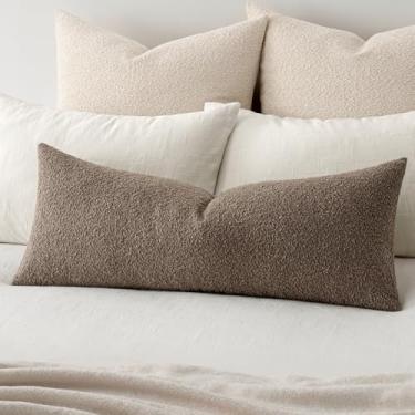 Imagem de MIULEE Capa de almofada texturizada Boucle marrom escuro acento sólido lombar fronha decorativa macia pacote com 1 almofada de sofá cadeira sofá quarto sala de estar decoração de casa, 91 x 35