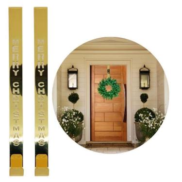 Imagem de Jogo 2 Suportes Para Guirlanda Metal Dourado Merry Christmas 31cm Encaixe Porta - Magizi