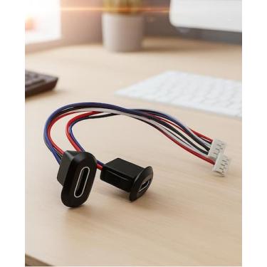 Imagem de Adaptador USB Tipo C Fêmea 4 Vias PH 2.0 15cm  Cabo Para Carga e Dados