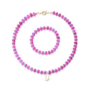 Imagem de AHLW Colar gargantilha com contas para mulheres, conjunto de pulseiras de colar de pedras preciosas coloridas boho feito à mão em tom natural acessórios de joias, Sem Pedra Preciosa