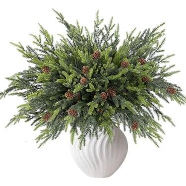 Imagem de Sggvecsy 12 ramos de pinheiro norfolk de 43 cm de toque real com pinhas e hastes de cedro de vegetação sintética para Natal, casa, artesanato, guirlanda, decoração interna e externa