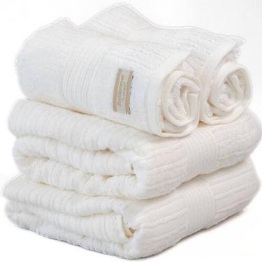 Imagem de Kit 4 Toalhas Buddemeyer Fio Penteado Canelado Branco  2 banho e 2 ros
