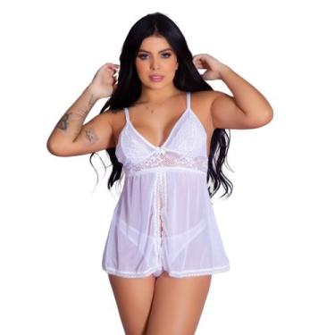 Imagem de Camisola Tule Transparente Feminina com Calcinha Lingerie Sexy Sem Boj