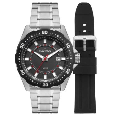 Imagem de Relógio Technos Masculino Ref: 2315lbc/t1p Racer Prateado 2 Pulseiras