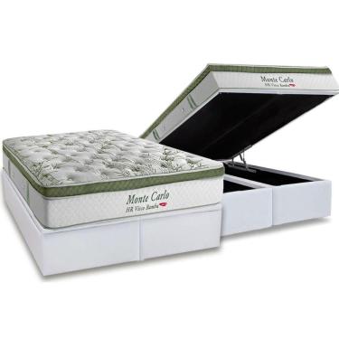 Imagem de Cama Box Baú Queen: Colchão Molas Ensacadas Herval Monte Carlo Visco + Base Crc Linhão White (158x198)