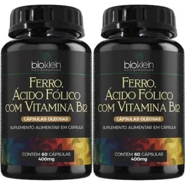 Imagem de Kit 2X Ferro, Ácido Fólico e Vitamina B12 - 60 Cápsulas - Bioklein-Masculino