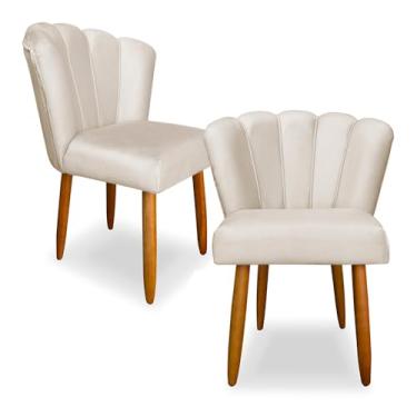 Imagem de Kit 2 Cadeiras de Jantar Pétala Estofada Pés Palito Veludo Bege - Montanaris Decor