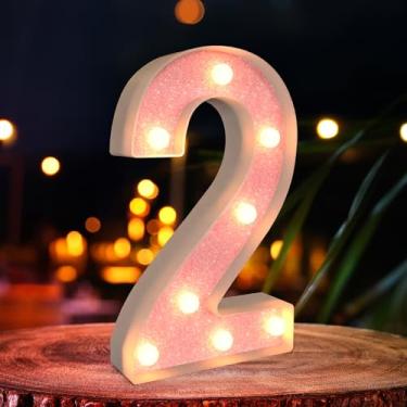 Imagem de Número de iluminação LED decorativo, letreiro de plástico com número de luzes para festa de casamento, decoração número (2), decorações de aniversário rosa para meninas, placas de números de luz para