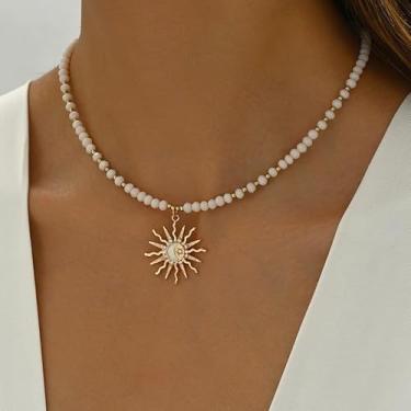 Imagem de Colar com pingente de sol estilo minimalista incrustado com strass estrelas e lua damasco colar de contas de vidro joia moderna presente