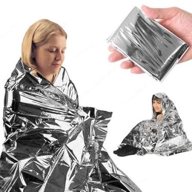 Imagem de Pacote com 2 cobertores térmicos de emergência, cobertor de sobrevivência Mylar, compacto e leve, cobertores espaciais prateados para acampamento, atividades ao ar livre, caminhadas e kits de