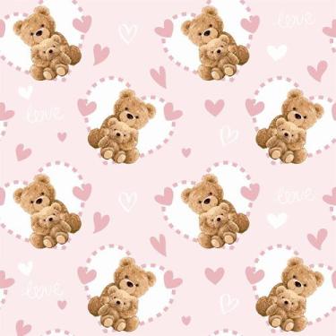 Imagem de Tecido Tricoline Ursinhos Love fundo Rosa - Peripan - 50 x 150 cm - Id