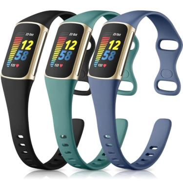 Imagem de Pacote com 3 pulseiras compatíveis com Fitbit Charge 5 para mulheres e homens, acessórios esportivos macios e finos de substituição para Fitbit Charge 5/Charge 6 Advanced Fitness Tracker, preto/pinho