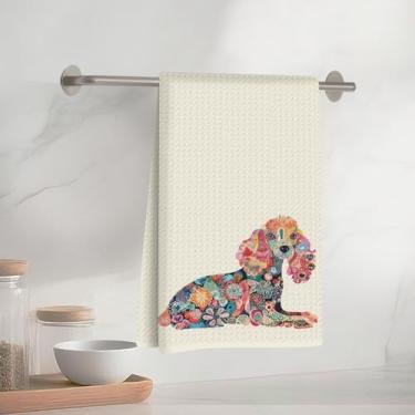 Imagem de Toalhas de cozinha vintage coloridas poodle, utensílios de mesa toalha de prato de microfibra absorvente decorativa toalha de chá, toalhas de mão waffle para cozinha, casa, banheiro, presentes para