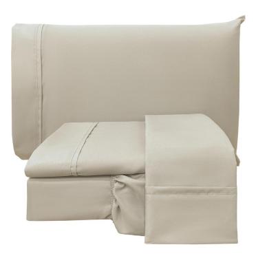 Imagem de Jogo De Lençol King Confort Micropercal 300 Fios Toque De Algodão 4 Peças - Palha