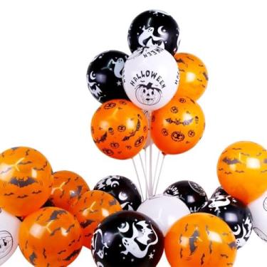 Imagem de Balões de Halloween preto e laranja, 100 peças de balão de látex laranja e preto, balões de confete laranja preto para aniversários, decorações de festa de formatura