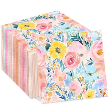 Imagem de Guardanapo de papel floral, 40 peças de guardanapos de flores rosas descartáveis para almoço, suprimentos de festa de flores, decorações de aniversário, guardanapos de papel de jantar de festa floral