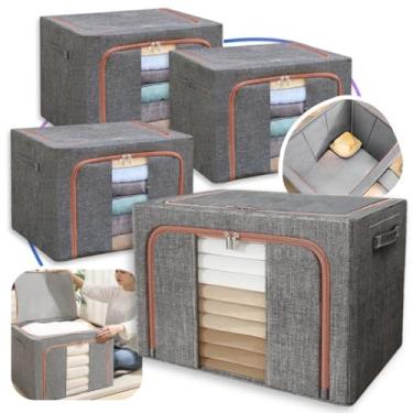 Imagem de Caixa Organizadora de Roupas 66L com Zíper Reforçado Antimofo Dobrável Multiuso para Edredom, Brinquedos e Guarda-Roupa(4 Peças Cinza)