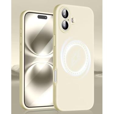 Imagem de Capa magnética para iPhone 16 Plus, [proteção total da câmera] Capa protetora fina de silicone líquido à prova de choque com forro de microfibra antiarranhões para iPhone 16 Plus. (Pedra)