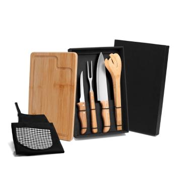 Imagem de Kit Para Churrasco Em Bambu/Inox Com Avental - 6 Pçs Welf