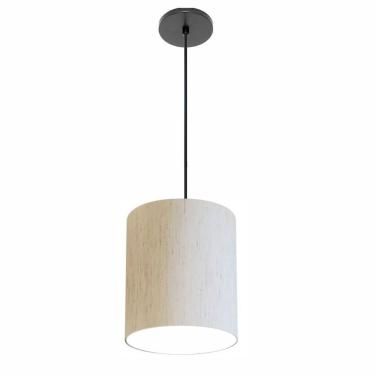 Imagem de Lustre Luminária Pendente Vivare Free Lux Pe-4104pr Cúpula Em Tecido 15x25cm Linho Bege Canopla Preta E Fio Preto