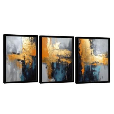 Imagem de Conjunto De Quadros Trio Abstrato Mancha Dourada -- Br Artes