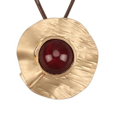 Imagem de JAOYU Colar Boho feminino com pingente grande, gargantilha longa, de couro, dourado, vintage, joias modernas, Couro sintético, Sem Pedra Preciosa