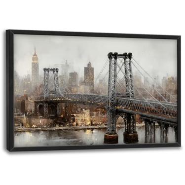 Imagem de Glocmna Arte de parede grande do horizonte da cidade de Nova York para sala de estar ponte de Manhattan decoração de parede arquitetura moderna pintura a óleo imagens impressão emoldurada decorações