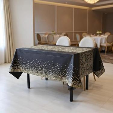 Imagem de 1 pç Toalha de mesa descartável dourada preta bandeira dourada espessa estrela ponto onda aniversário festa casamento toalha de mesa