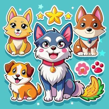 Imagem de Adesivos de Animais Fofo Kawaii para Quarto e Cadernos - Conjunto de Stickers de Cães Coloridos para Decoração Infantil 50x50cm
