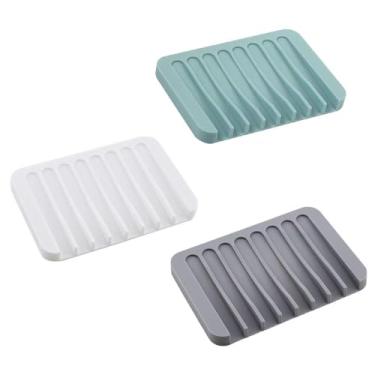 Imagem de Pacote com 2 saboneteiras de silicone com calha de drenagem (branco, azul claro)